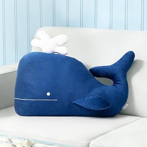 AELS Whale Throw Pillow, 16.5"& 13.3", Soft Plush Whale Decorative Pillow for Couch Sofa Bed, Coastal Ocean Themed Accent Pillow for Nursery Living Room Beach House, Navy Blue