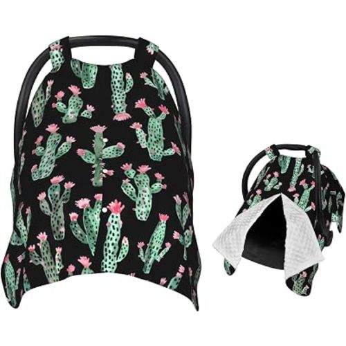 Hand Painted Cactus Baby Car Seat Canopy Nursing for Breastfeeding Multi-Use Infant Stretchy Carrier Carseat Winter Cover for Newborn Girls Boys