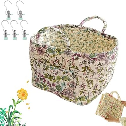 Boho Fabric Storage Basket, Boho Laundry Basket, Large Capacity Foldable Fabric Storage Basket, Collapsible Laundry Hamper with Easy Carry Handles, for Clothes and Sundries (Floral-H)