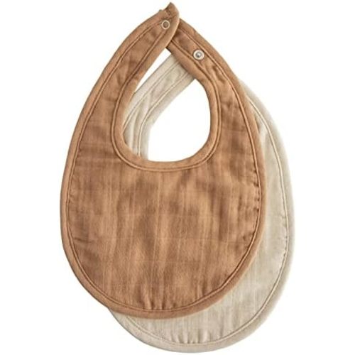 mushie Muslin Baby Bib | Soft Cotton for Drips, Drools & Feedings | Adjustable Fit | 2 Pack