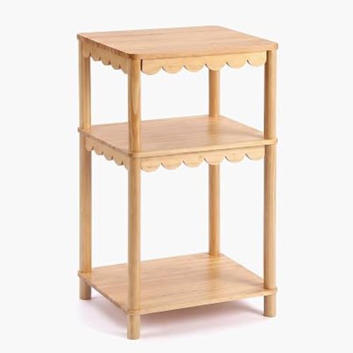 Unittype Scalloped Side Table Tall with 3 Tier,Wood Color