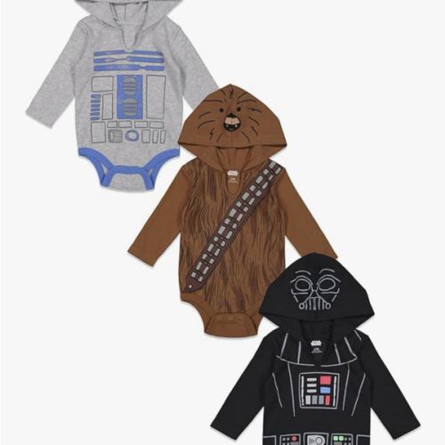 STAR WARS Baby 3 Pack Hooded Cosplay Bodysuits Newborn to Infant Sizes (Newborn - 24 Months)