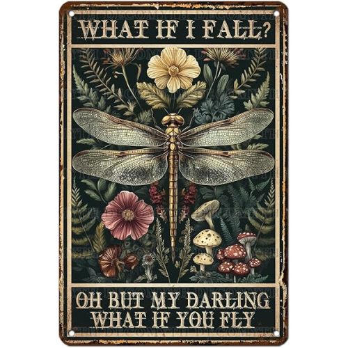 Dragon Fly Wall Decor Dragon Metal Tin Sign Vintage Tin Sign Hippie Gypsy Fairy Dragonfly Poster Retro Wall Art for Home Bedroom Living Room 12 * 8inch