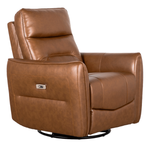 Deco Leather Camel Power Glider Swivel Recliner