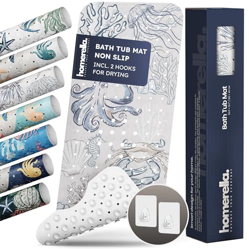 Bathtub Mat Non Slip Anti Mold for Kids 40x16 - homerella® Bath Mat for Tub, BPA Free, Incl. 2 Hooks, Washable Shower Mat Non Slip Anti Mold, Shower Mats for Inside Shower, EU Certified