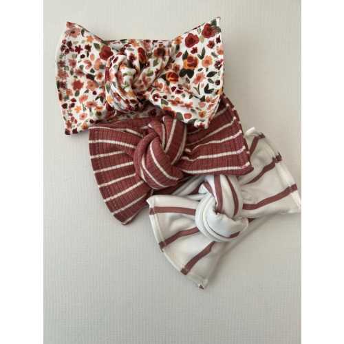 Tiny Flowers and Stripes Head wraps, Baby Turban, Bow, Hand-tied, chunky Bows, Handmade, Stretch,  Accessory, Adjustable, Flowers
