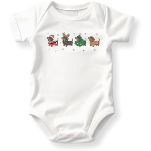 Christmas Dachshund Baby Bodysuit, Holiday Dogs Graphic Tee, Little Wiener Outfit for Dog Lovers