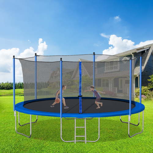 14FT Trampoline with Enclosure for Kids Adults, SEGMART Outdoor Round Recreational Trampoline with No-Gap Design, Heavy Duty Backyard Trampoline with Jumping Mat for Indoor Outdoor