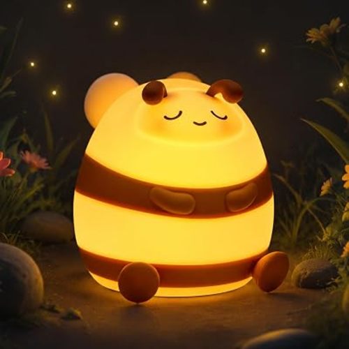 Bee Night Light for Kids, 1200mAh 7 Colors 3 Level Dimmable Lamp