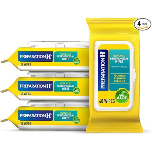 Preparation H Hemorrhoid Flushable Wipes with Witch Hazel for Skin Irritation Relief - 48 Count (Pack of 4)