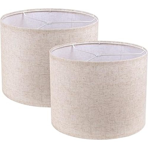 Lamp Shades Set of 2, Beige Linen Lampshade, 13" Top X 13" Bottom X 10" High, Easy Assembly, Modern Minimalist Drum Lamp Shades for Table Lamps Floor Lamps, Create Soft Calming Ambiance