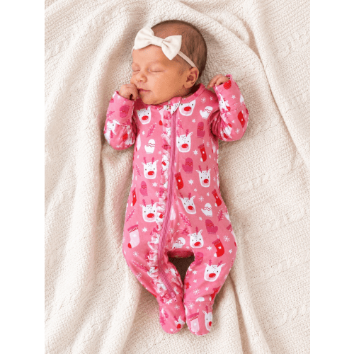 Reindeer Pink / Organic Frill Zip Footie – SpearmintLOVE
