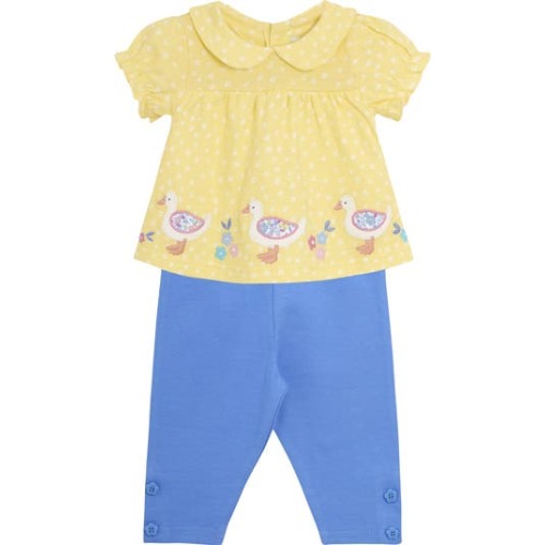 Floral Duck Appliqué Cotton Top & Leggings Set, 3-6M
