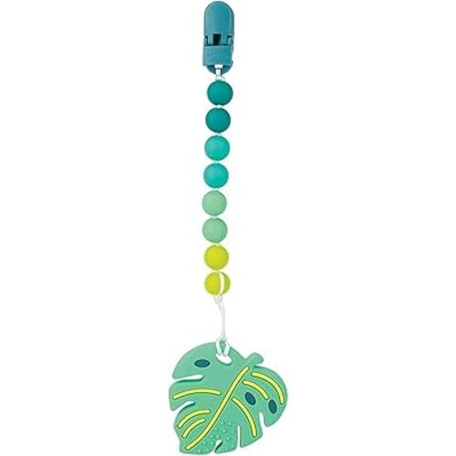 Nuby All Silicone Teether with Bonus Silicone Pacifinder with Clip - 3+ Months, 1pk,Monstera Leaf
