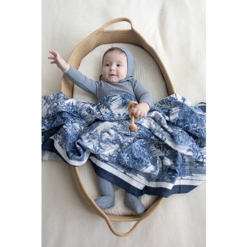 Blue Jungle Toile Muslin Blanket