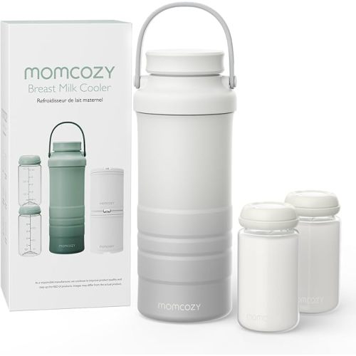 Momcozy 22oz Portable Breast Milk Cooler for Outdoor, Life Saver with 360° Total Cooling for 24 Hours, Larger Capacity Travel Breastmilk Chiller with 2pcs Baby Bottles for Breastmilk Storage