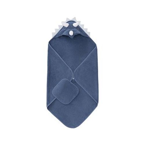 Super Soft Dino Baby Hooded Towel & Washcloth , Wrap & Wc Set , Navy