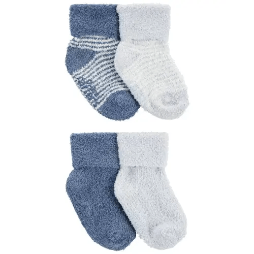 Baby 4-Pack Foldover Chenille Booties - Blue
