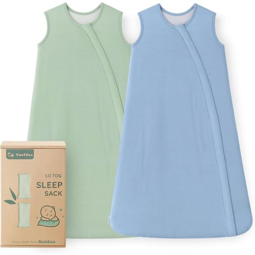 Yoofoss Rayon Made from Bamboo Baby Sleep Sack 0-6 Months TOG 0.5 Baby Wearable Blanket, Super Soft Infant Toddler Sleeping Sack 2-Way Zipper, Blue&Green