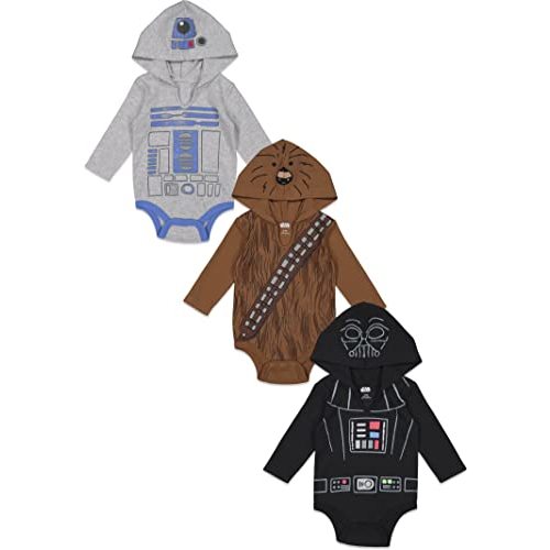 STAR WARS Baby 3 Pack Hooded Cosplay Bodysuits Newborn to Infant Sizes (Newborn - 24 Months)