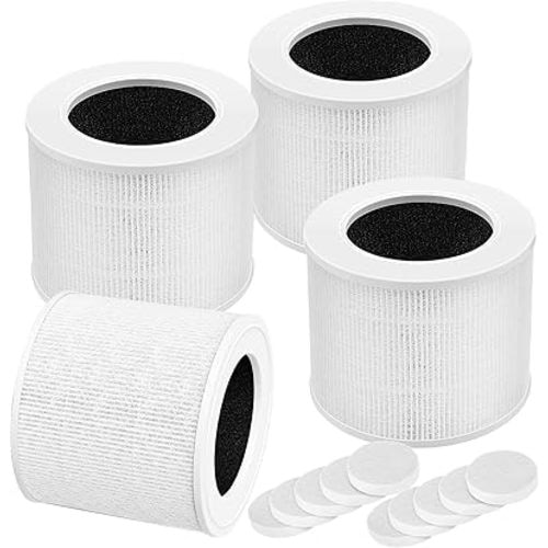 4 Pack H13 True HEPA Replacement Filter for LEVOIT Core Mini Air Purifiers,3-in-1 HEPA, High-Efficiency Activated Carbon