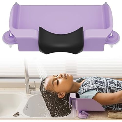Lifewit Hair Washing Station For Kids, Neck Support Shampoo Bowl for Sink at Home, Portable Shampoo Buddy for Teens, Friend, Elderly, Purple