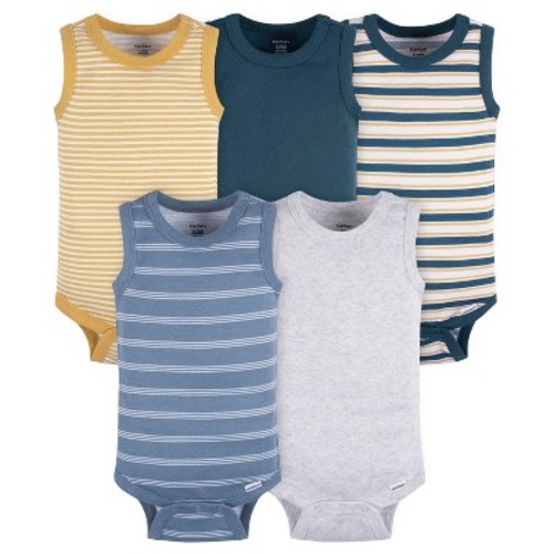 Gerber Baby Boys' 5-Pack Sleeveless Onesies Bodysuits, Blue Stripe, 3-6 Months