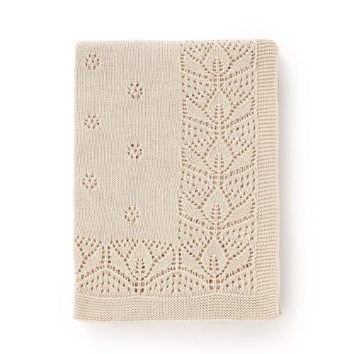 LAWKUL Cellular Blanket Baby 100% Cotton Knitted Soft Babe Crochet Blankets for Newborn Boy Girls Toddler Beige 100x80cm