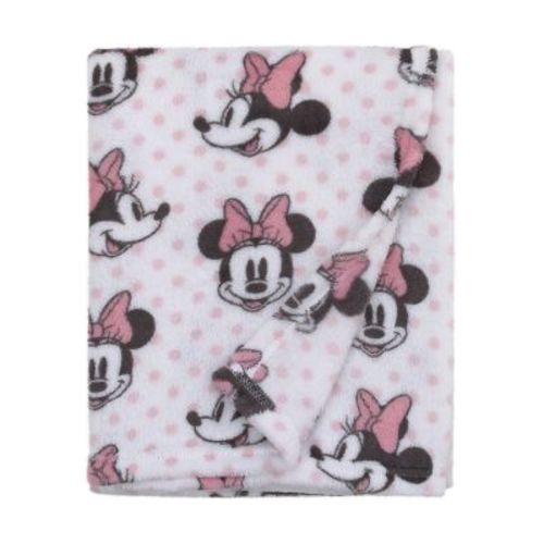 NoJo Disney Minnie Mouse - Pink, White and Black Super Soft Plush Baby Blanket