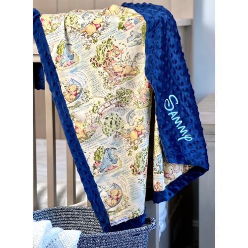 Personalized Winnie the Pooh Baby Blanket | Frame Style Border | Embroidery | Pooh Nature | Baby Shower Gift | Disney Cotton and Minky