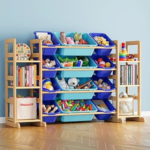 SpaceAid Toy Storage Organizer with 6 Shelves and 12 Bins, Toy Organizers Storage Bookshelf, Kids Bin Shelf Toys Box Bookcase for Bedroom Playroom Organization Room Decor, Blue and Navy Blue