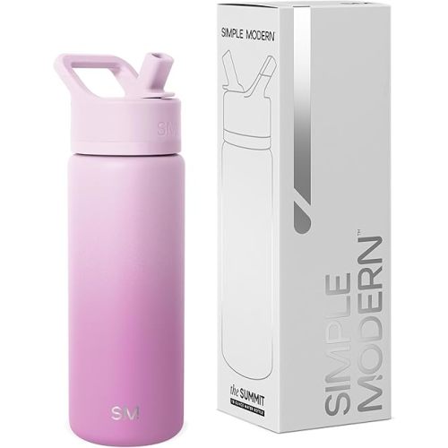 Simple Modern Kids Water Bottle with Straw Lid | Vacuum Insulated Stainless Steel Metal | Reusable Leak Proof BPA-Free Thermos for School | Summit Collection | 18oz, Violet Dreams