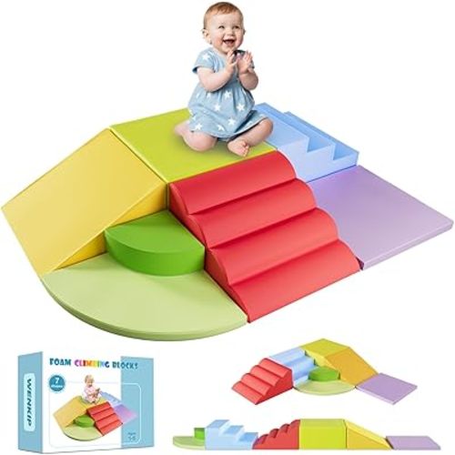 7-Piece Foam Climbing Blocks for Toddlers & Babies 1-5: Ultimate Indoor Play Toy Set with Soft PU Leather, Safe Crawling, Walking & Sensory Motor Skills Activity Blocks