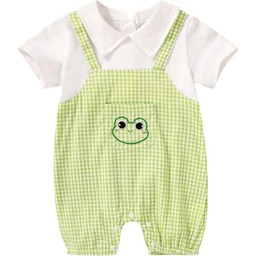 (9-12m) YOUNGER TREE Baby Girl Boy Clothes Short Sleeve Cartoon Animals Infant One-Piece Rompers Summer Outfit