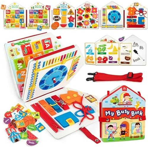 Coogam Toddler Felt Montessori Busy Book, Activity Busy Sensory Boards Fine Motor Skill Quiet Book Car Travel Busy Binder Autism Toys Preschool Learning Educational Toy Gift for 3 4 5 Year Old Kids