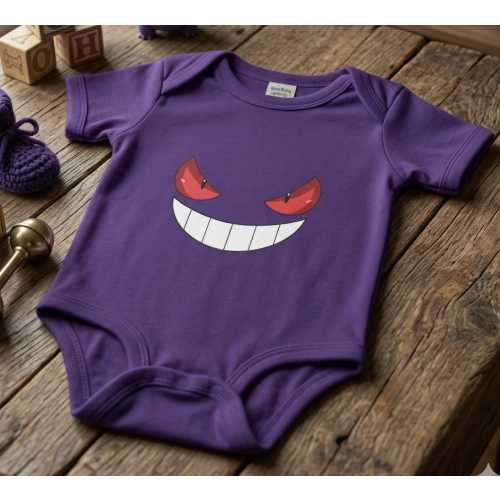 Gengar Purple Baby Bodysuit | Evil Grin Face Infant Onesie, Cotton Tee