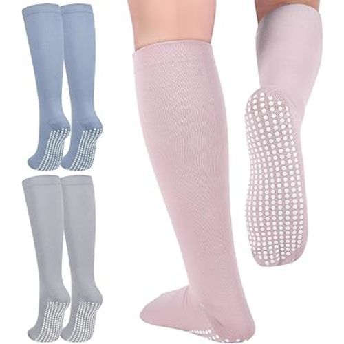 3 Pair Non Slip Compression Socks for Women Men 20-30mmhg Graduated Compression Socks with Grips for Nurse Pregnancy