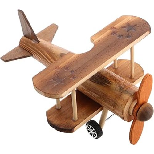 TOYANDONA Vintage Wooden Airplane Model Decoration Retro Biplane Ornament for Home Office Desk Decor Wooden Toy Airplane Unique Antique Aircraft Decor for Boy Girl