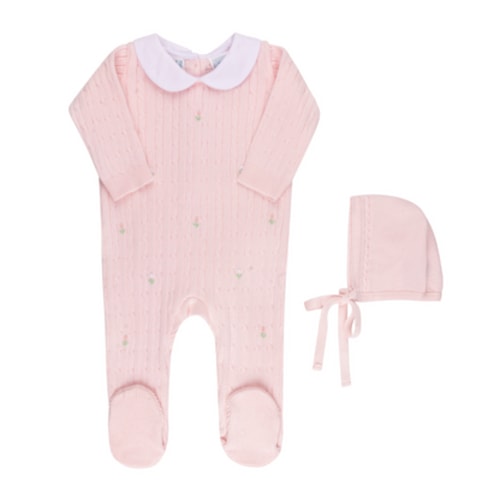 Girls Peter Pan Cable Knit Romper & Bonnet I Newborn Layette with Hat | Feltman Brothers