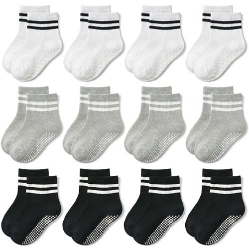 GRPSKCOS Baby Socks Non Slip 12 Pairs Toddler Anti Skid Socks for 0-7 Years Infants Little Kids Boys Girls