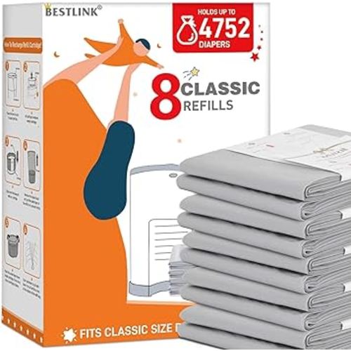 8 Pack Refills Compatible with DEKOR CLASSIC Diaper Pails | 20% Extra Length Diaper Pail Refill Bags Liners Holds 4752 Diapers | Ultimate Odor Control with Baby Scented