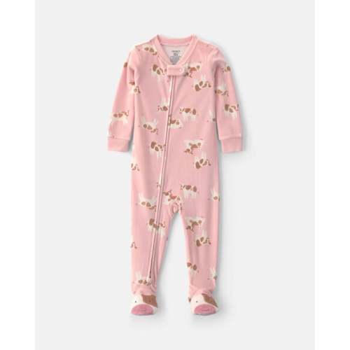 Baby Girl 1-Piece Cow 2-Way Zip DreamPlush Snug Fit Footed Pajama - Pink | Carter's