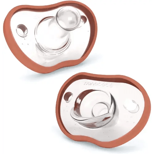 Nanobebe Baby Pacifiers 0-3 Month - Orthodontic, Curves Comfortably with Face Contour, Award Winning for Breastfeeding Babies, 100% Silicone - BPA Free. Perfect Baby Registry Gift 2pk, Clay