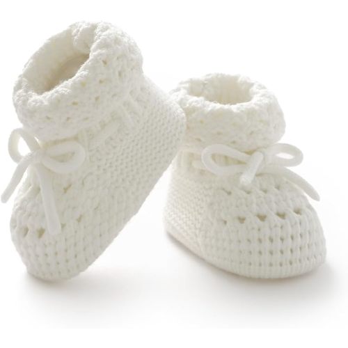 Baby Booties 100% Cotton Knitted Newborn First Cozy Warm Crib Shoes for Toddler Infant Boy Girl Babys Shower Gift