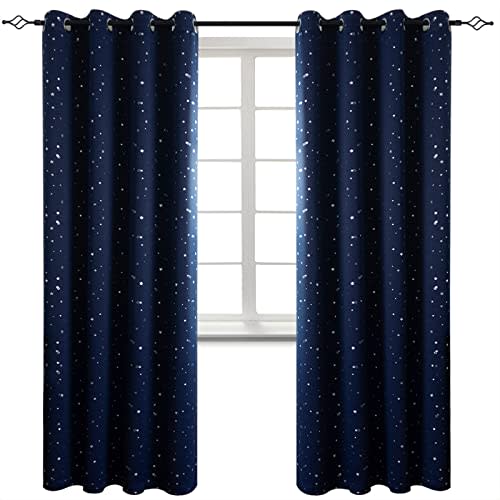 BGment Kids Blackout Curtains for Bedroom - Grommet Thermal Insulated Room Darkening Silver Star Printed Curtains for Living Room, Set of 2 Panels (52 x 84 Inch, Navy Blue)