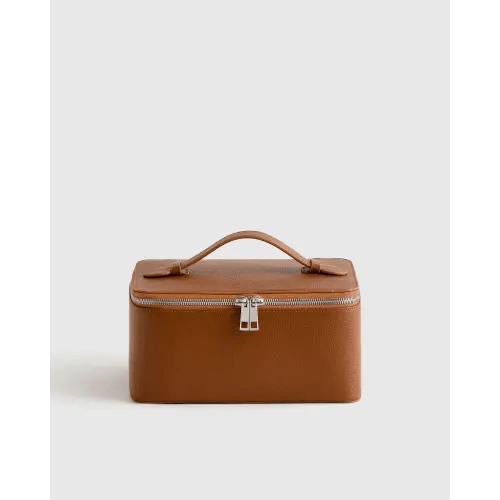 Italian Leather Travel Cosmetic Case in Cognac