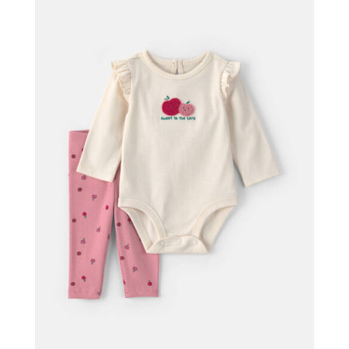 Baby Girl 2-Piece Apple Long-Sleeve Bodysuit & Pant Set - Cream/Pink | Carter's