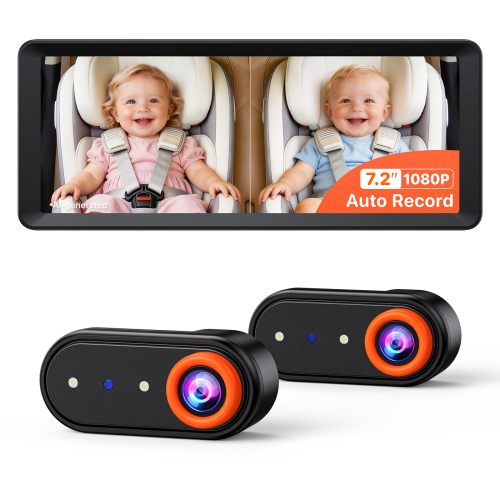 Amazon.com: LUCKVIEW Dual Car Camera Baby Monitor with Recording for 2 Kids 7.2'' | Split Screen HD 1080P Auto IR Night Vision & Wide Angle Backseat Mirror Easy Setup for Infant Toddler BM5 MAX(Orange)