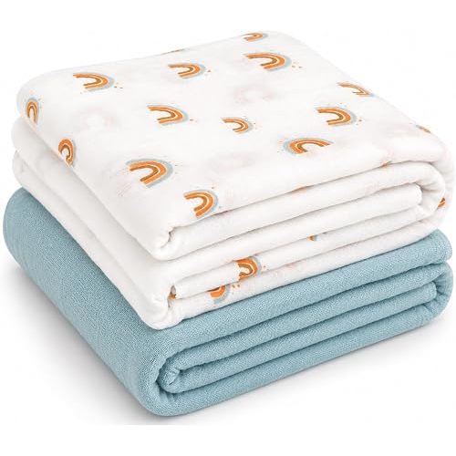 Muslin Swaddle Blankets for Newborn, Large Organic Receiving Baby Blankets for Boy & Girls 47 x 47 inches,2 Pack Breathable Soft Nursery Swaddle Wrap, Essentials Infant & Toddler Shower Gifts, Unisex