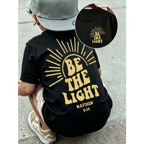 Double Sided Religious Inspirational T-Shirt "Sunshine Bible" Matthew 5:14 Retro Groovy Font Soft Short Sleeved Children's Christian Daily Top